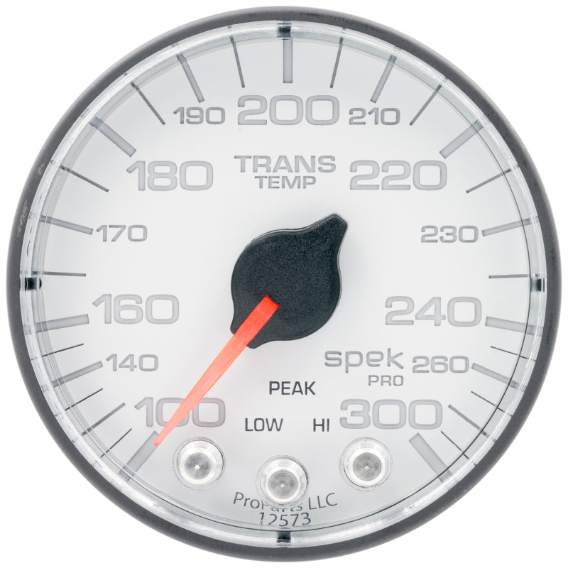 Autometer Spek-Pro 2 1/16in 300 Degree F Stepper Motor W/Peak & Warn White/Black Trans Temp Gauge P342128