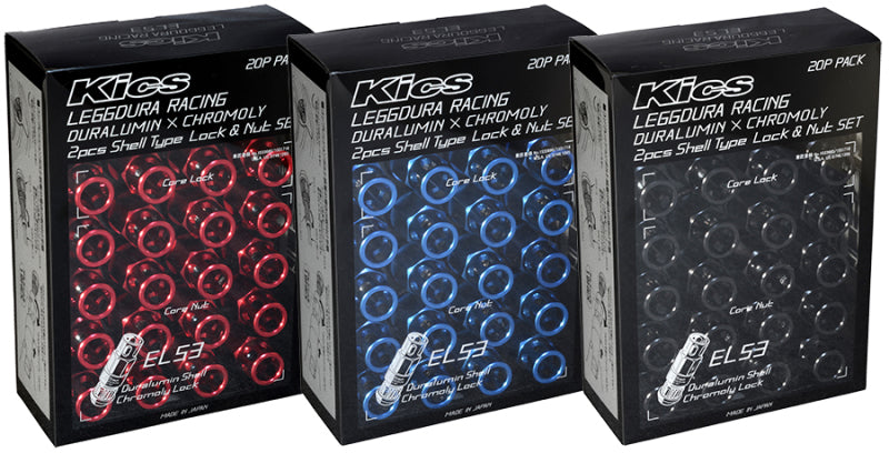 Project Kics Leggdura Racing 53mm EL53 Shell Type Lug Nut 16 Pcs + 4 Locks 12X1.25 Black WEL5313K