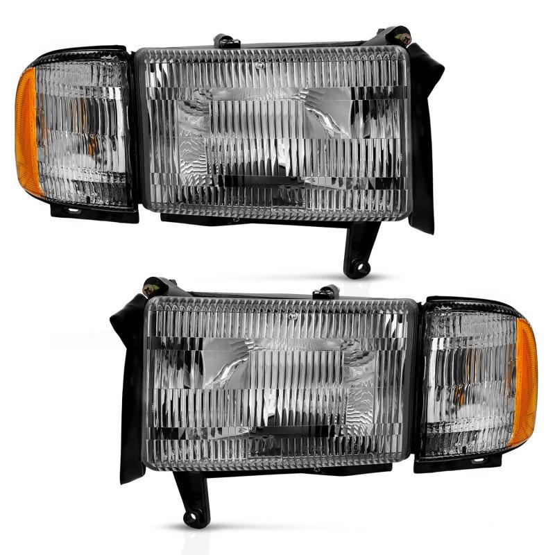 ANZO 1994-2002 Dodge Ram Crystal Headlight Chrome Amber With Corner Light (OE Replacement) 111456 Main Image