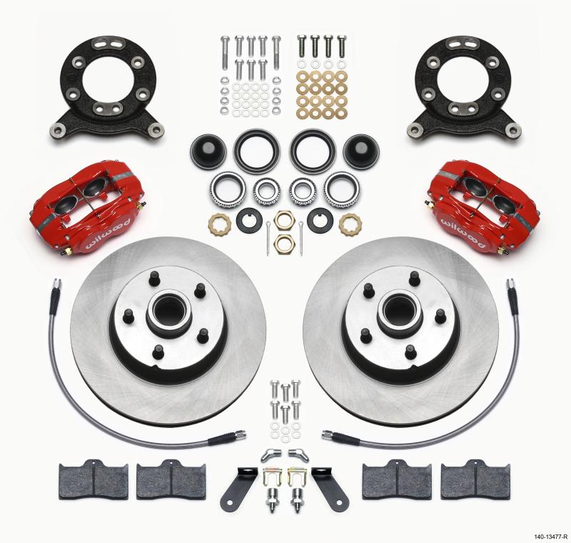 Wilwood Forged Dynalite-M Front Kit 11.30in 1 PC Rotor&Hub Red 1970-1973 Mustang Disc & Drum Spindle 140-13477-R Main Image