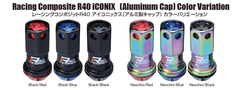 Project Kics 16+4 Neo Chrome Lock & Lug Nuts R40 Iconix - 14X1.25 (Black Cap) WRIA15NK