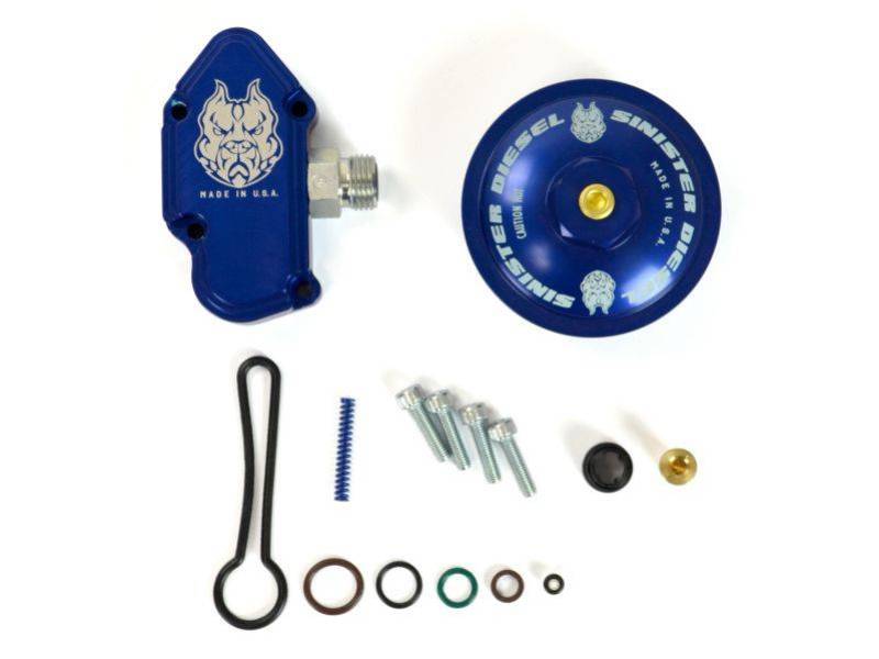 Sinister Diesel 03-07 Ford Powerstroke 6.0L Blue Spring Kit w/ Billet Spring Housing/Fuel Filter Cap SD-FUELBLK-6.0-FFC