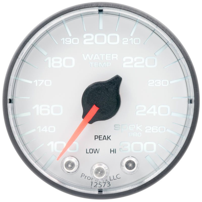 Autometer Spek-Pro Gauge Water Temp 2 1/16in 300f Stepper Motor W/Peak & Warn Wht/Blk P346128