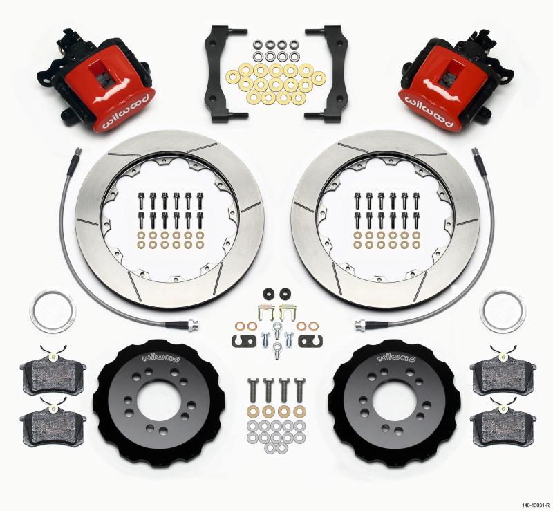 Wilwood Combination Parking Brake Rear Kit 12.88in Red 2013-Up Ford Focus ST w/ Lines 140-13031-R Main Image