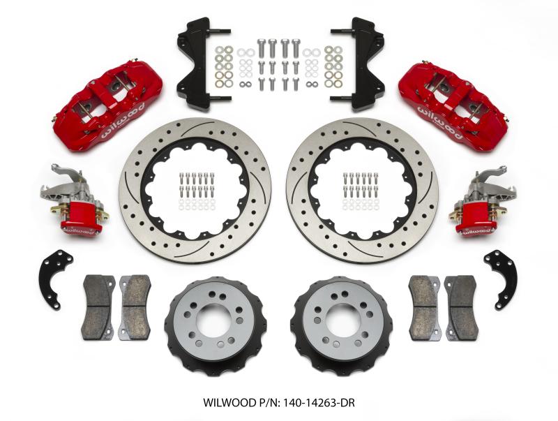 Wilwood AERO4 / MC4 Rear Kit 14.00 Drilled Red Currie Pro-Tour Unit Bearing Floater 140-14263-DR Main Image