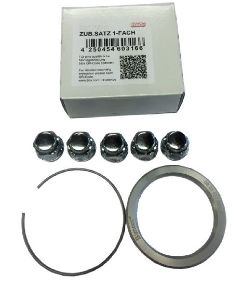 BBS PFS KIT - Tesla Model S - Includes 64.1mm ID Ring / Retaining Clip / Lug Nuts 09.31.387