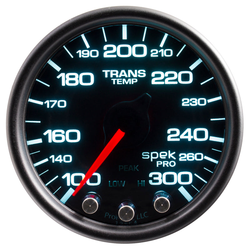 Autometer Spek-Pro Gauge Trans Temp 2 1/16in 300f Stepper Motor W/Peak & Warn Blk/Smoke/Blk P34252