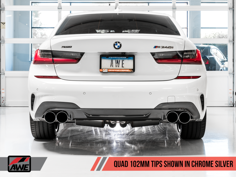 AWE Tuning 2019+ BMW M340i (G20) Non-Resonated Touring Edition Exhaust - Quad Chrome Silver Tips 3015-42148