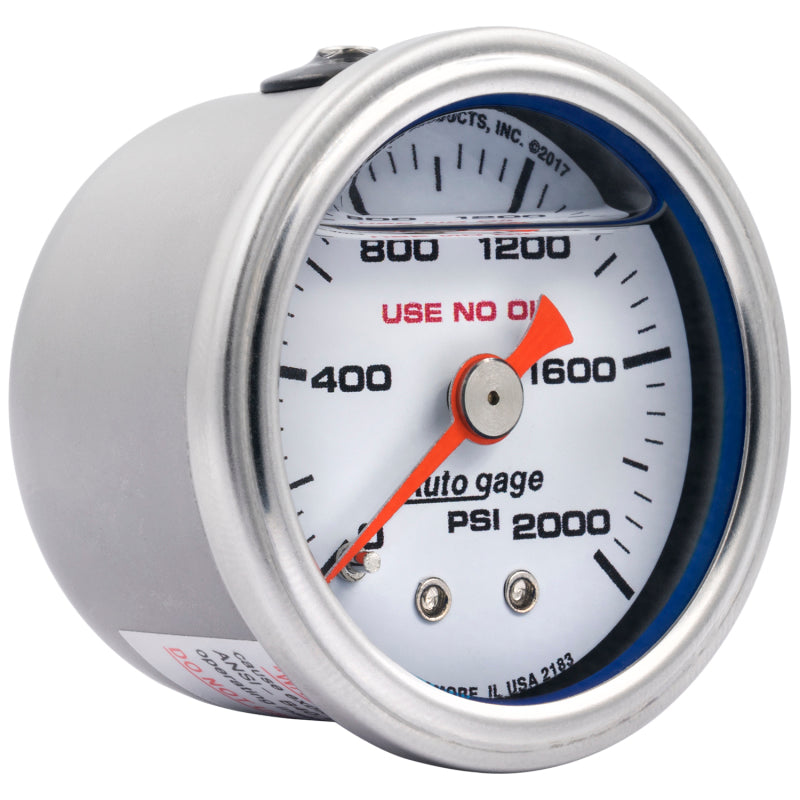 Autometer AutoGage 1.5in Liquid Filled Mechanical 0-2000 PSI Fuel Pressure Gauge - White 2183