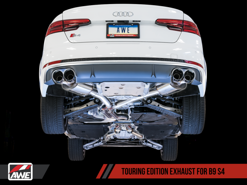 AWE Tuning Audi B9 S4 Touring Edition Exhaust - Non-Resonated (Silver 90mm Tips) 3010-42060