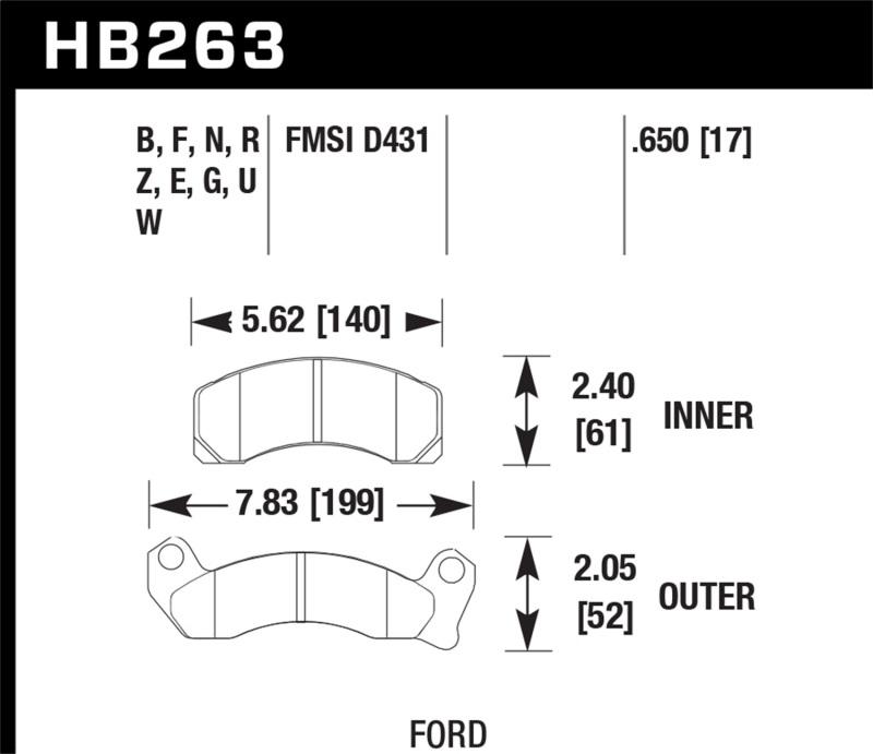 Hawk 87-93 Ford Mustang GT/LX DTC-30 Race Front Brake Pads HB263W.650 Main Image