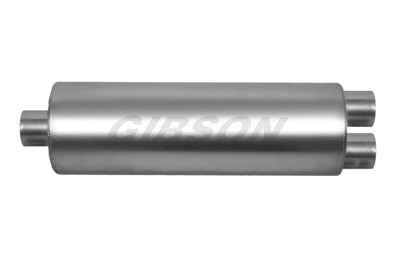 Gibson SFT Superflow Center/Dual Round Muffler - 8x24in/3.5in Inlet/3in Outlet - Stainless 758350S Main Image