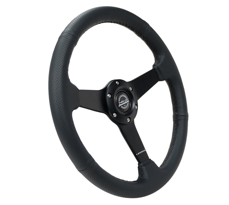 NRG Sport Steering Wheel (350mm / 1.5in Deep) Black Leather Black Stitch w/Matte Black Solid Spokes RST-037MB-PR