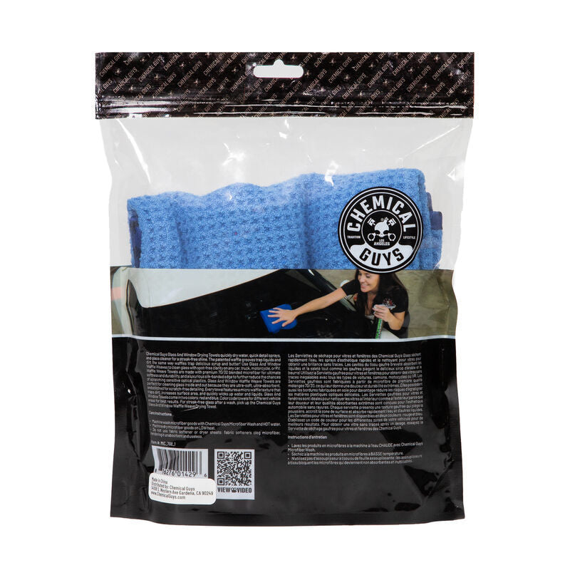 Chemical Guys Waffle Weave Glass & Window Microfiber Towel - 24in x 16in - Blue (P48) MIC708