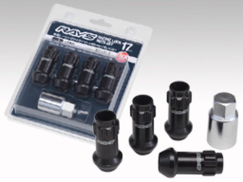 Rays 17 Hex Racing Lock Nut Set L48 Long Type 12x1.50 - Black Chromate (4 Pieces) W17RN12150BL484LP