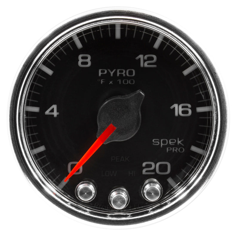 Autometer Spek-Pro Gauge Pyro. (Egt) 2 1/16in 2000f Stepper Motor W/Peak & Warn Blk/Chrm P31031