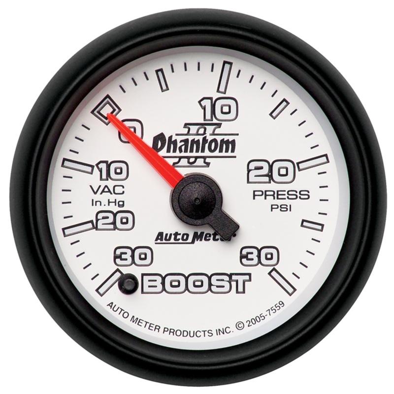 Autometer Phantom II 52.4mm Electronic Vacuum / Boost Gauge 30 In. HG/30 PSI 7559 Main Image