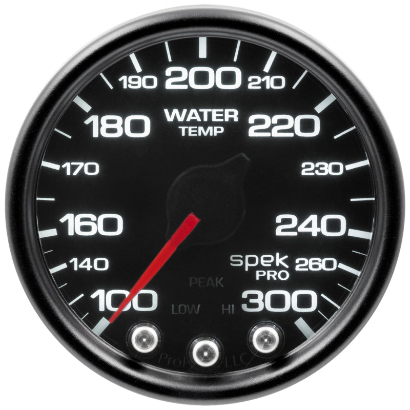 Autometer Spek-Pro Gauge Water Temp 2 1/16in 300f Stepper Motor W/Peak & Warn Blk/Smoke/Blk P34652