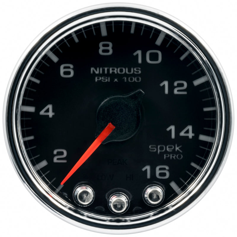 Autometer Spek-Pro Gauge Nitrous Press 2 1/16in 1600psi Stepper Motor W/Peak & Warn Blk/Chrm P32031