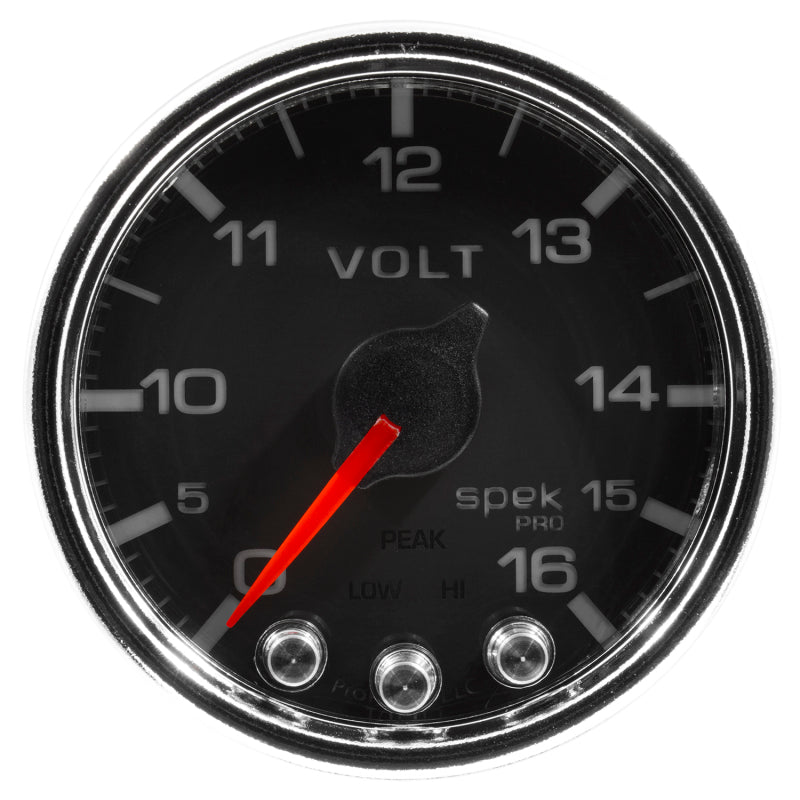 Autometer Spek-Pro Gauge Voltmeter 2 1/16in 16V Stepper Motor W/Peak & Warn Blk/Chrm P34431