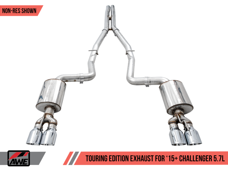 AWE Tuning 2015+ Challenger 5.7L Touring Edition Exhaust - Non-Resonated - Chrome Silver Quad Tips 3020-42076