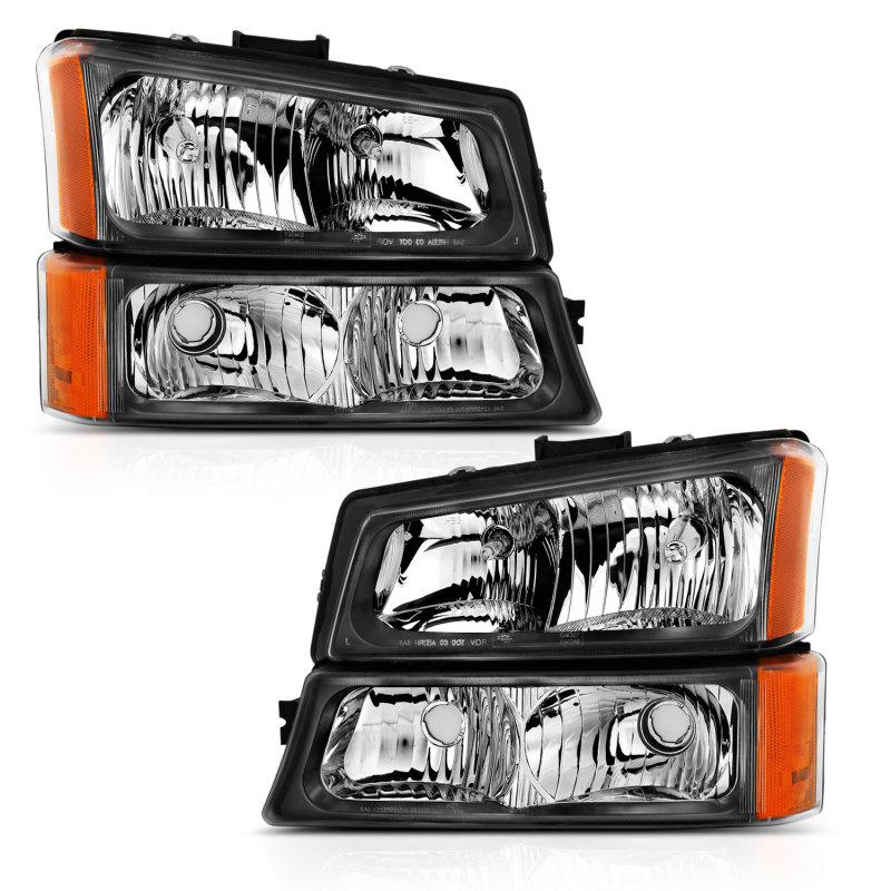 ANZO 2003-2006 Chevy Silverado Crystal Headlight w/ Signal Light Black Amber (4 pcs) 111452 Main Image