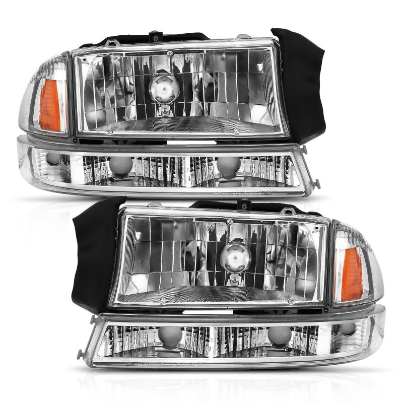 ANZO 1997-2004 Dodge Dakota Crystal Headlight Set Chrome Amber 111455 Main Image