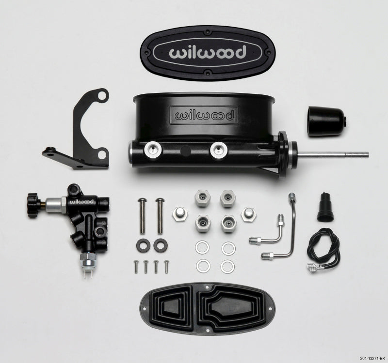 Wilwood HV Tandem M/C Kit w L/H Bracket & Prop Valve - 7/8" Bore, Black-W/Push