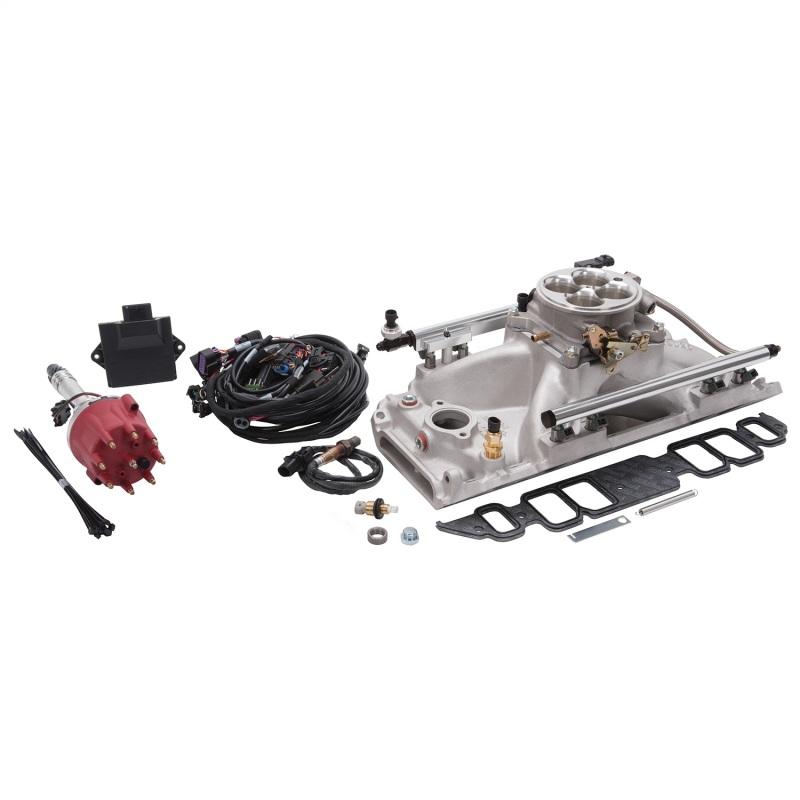 Edelbrock Pro Flo 4 Fuel Inject Kit Seq Port BBC Rect Port 625 Max HP 35 LbHr Injec Satin w/o Tablet 358500 Main Image