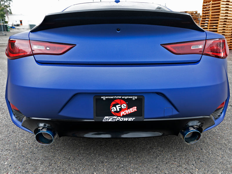 aFe POWER Takeda 2.5in 304 SS Axle-Back Exhaust w/ Blue Flame Tips 17-19 Infiniti Q60 V6-3.0L (tt) 49-36133NM-L