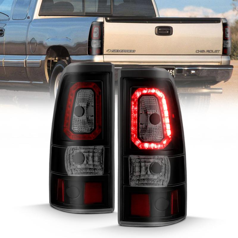 ANZO 1999-2002 Chevy Silverado 1500 LED Taillights Plank Style Black w/Smoke Lens 311325 Main Image