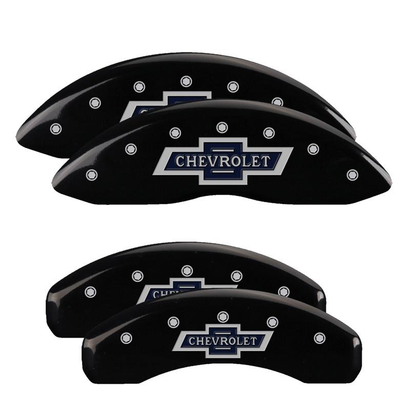 MGP 4 Caliper Covers Engraved F & R 100th Anniv Black Finish Silver Char 2019 Chevy Silverado 1500 14252SBANBK Main Image