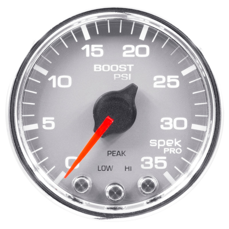 Autometer Spek-Pro Gauge Boost 2 1/16in 35psi Stepper Motor W/Peak & Warn Silver/Chrome P30321