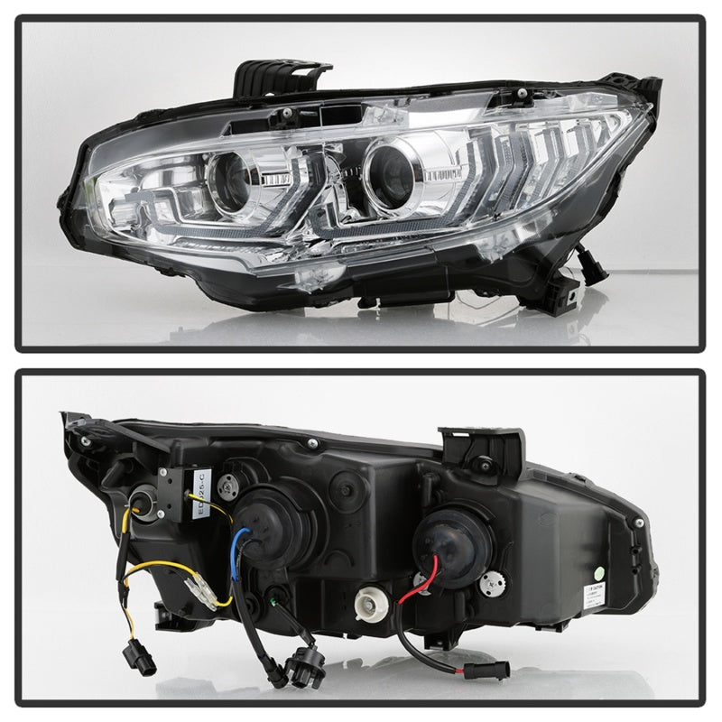 Spyder 16-18 Honda Civic 4Dr w/LED Seq Turn Sig Lights Proj Headlight - Chrome - PRO-YD-HC16-SEQ-C 5086082