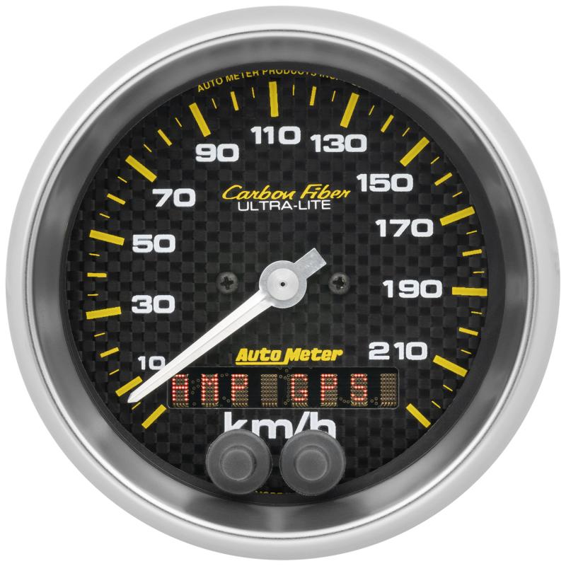 Autometer Carbon Fiber 3-3/8in. 0-225KM/H (GPS) Speedometer Gauge 4780-M Main Image