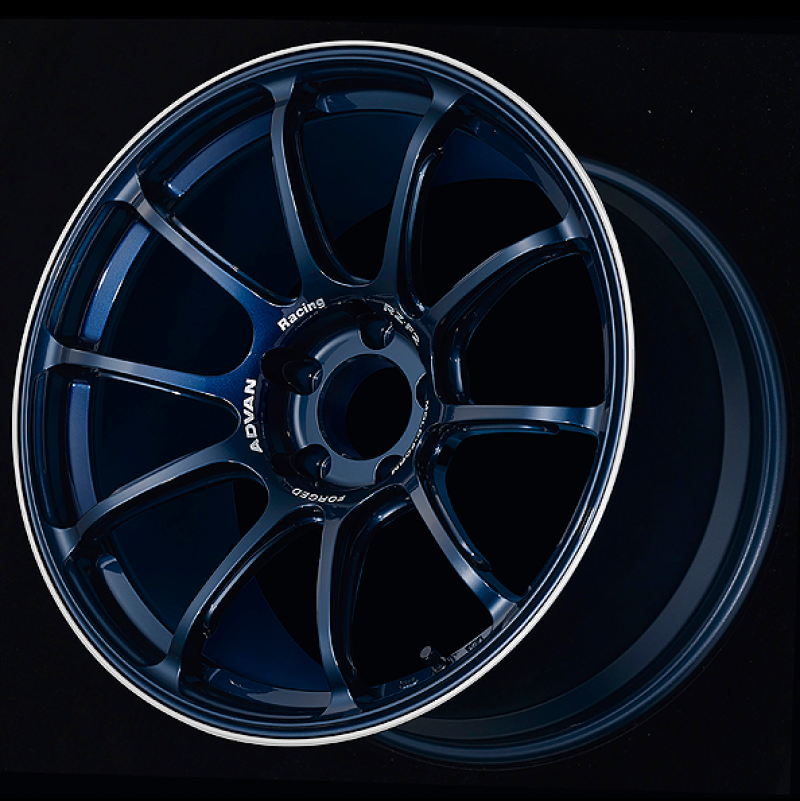 Advan RZ-F2 18x9.5 +12 5-114.3 Racing Titanium Blue and Ring Wheel YA28J12EDR