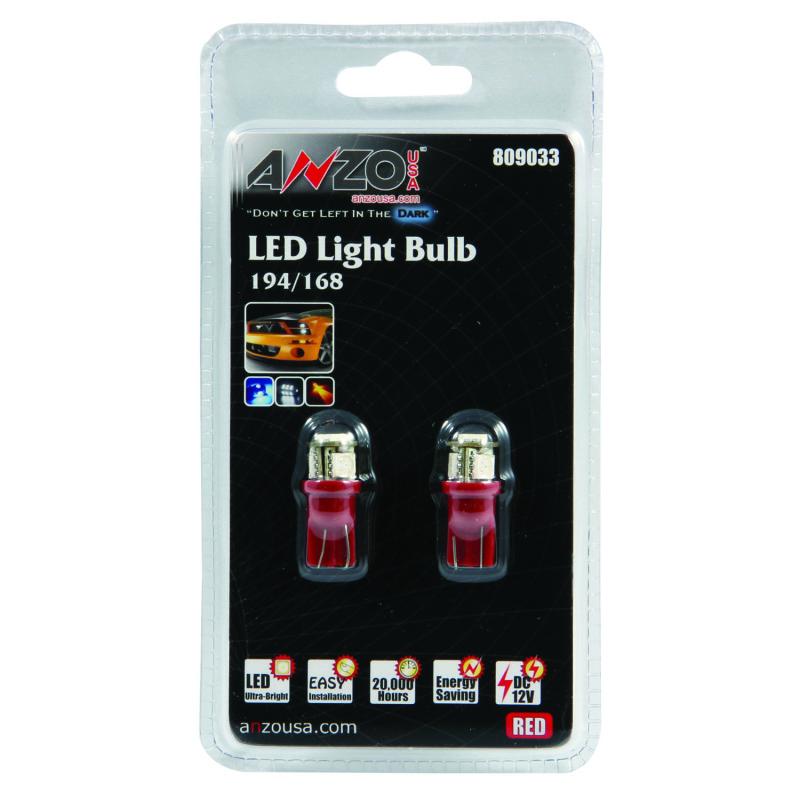 ANZO LED Bulbs Universal 194/168 Red - 4 LEDs 809033 Main Image