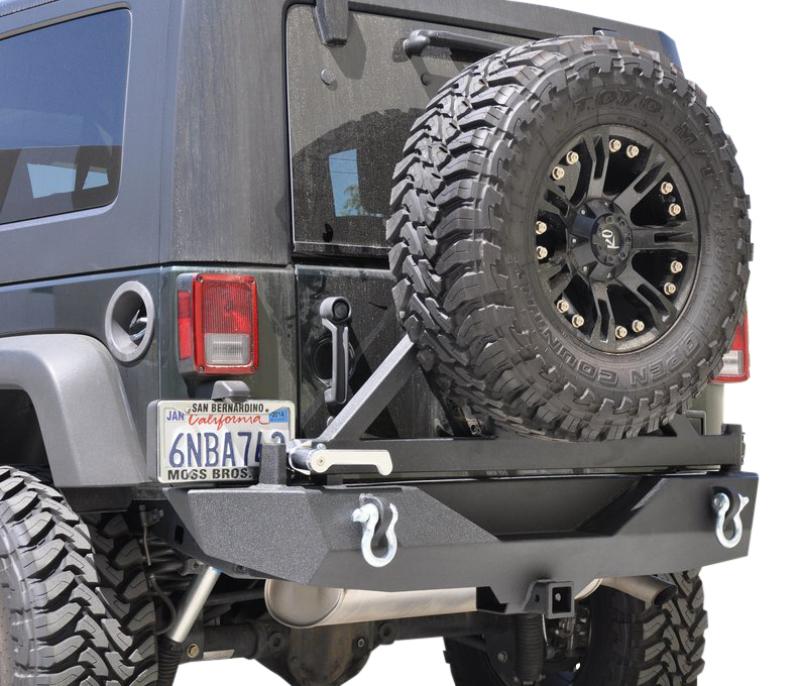 DV8 Offroad 07-18 Jeep Wrangler JK Rear Aluminum Bumper w/ Tire Carrier - Black RBSTTB-01 Main Image