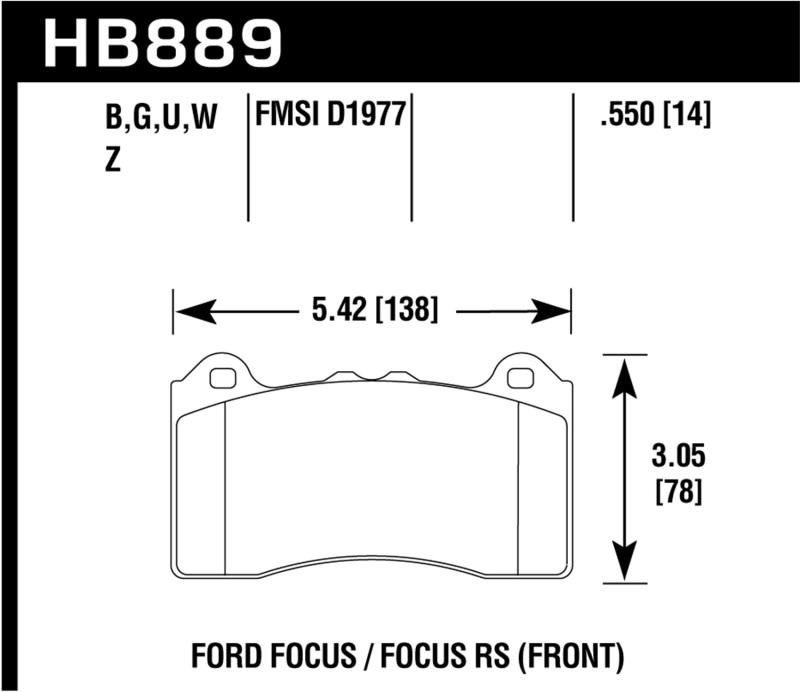 Hawk 2017 Ford Focus PC Front Brake Pads HB889Z.550 Main Image