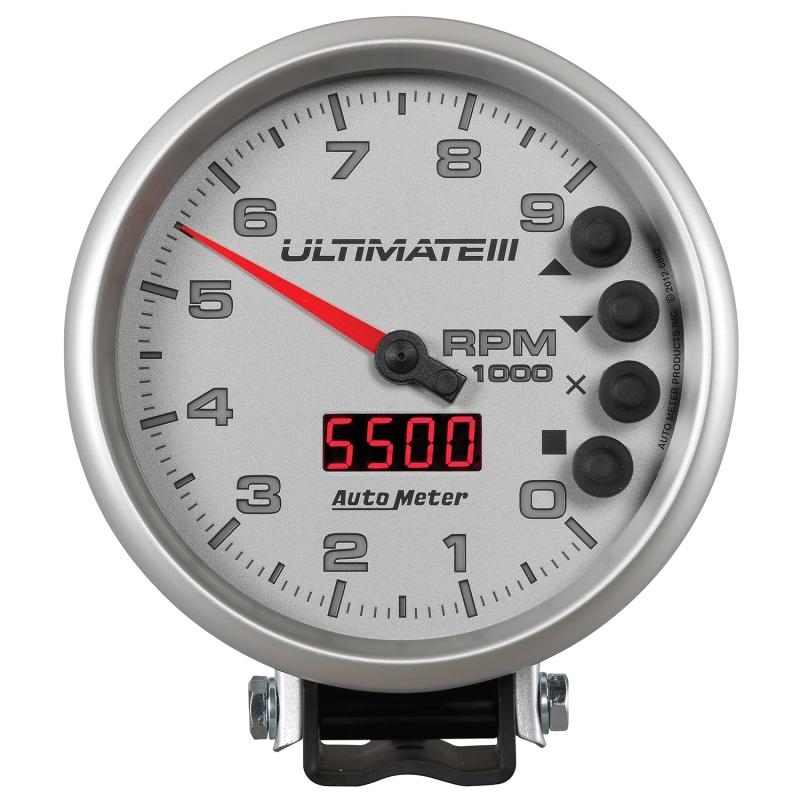 Autometer 5 inch Ultimate III Playback Tachometer 9000 RPM - Silver 6882 Main Image