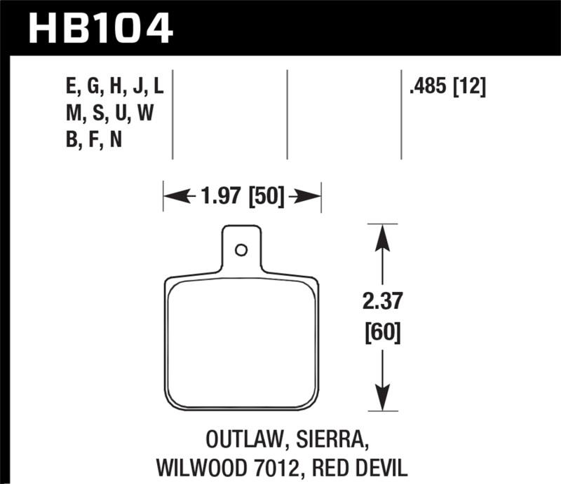 Hawk DTC-60 Wilwood DL Single Outlaw w/ 0.156in Center Hole Race Brake Pads HB104G.485 Main Image