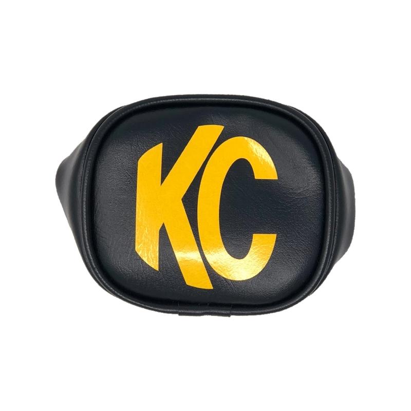 KC HiLiTES 3in. Rectangle Soft Cover (Pair) - Black w/Yellow KC Logo 5303 Main Image