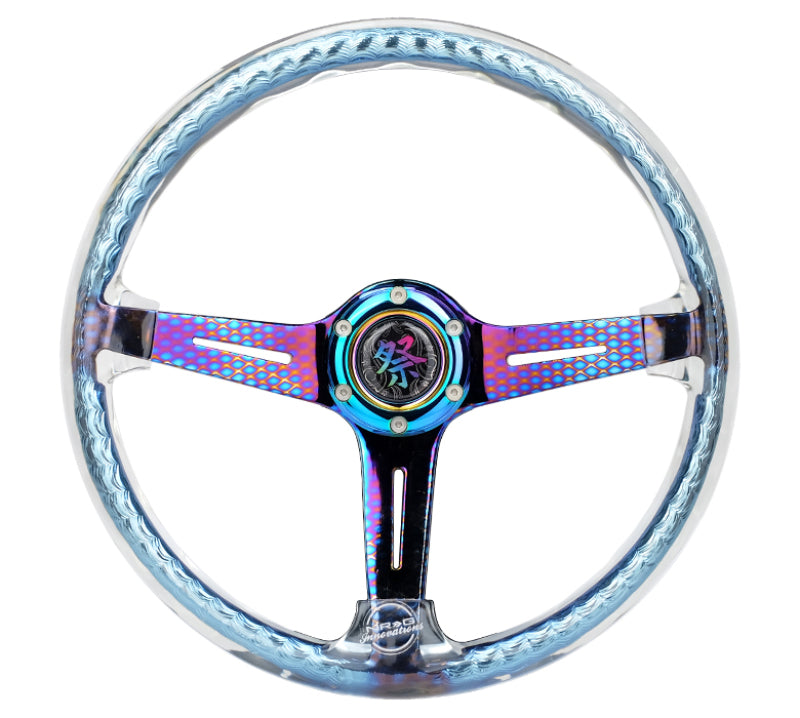 NRG Reinforced Steering Wheel (350mm/2in. Deep) Clear Acrylic Steering wheel w/Slits - Clr./Geo.Chr. RST-027GM-CL