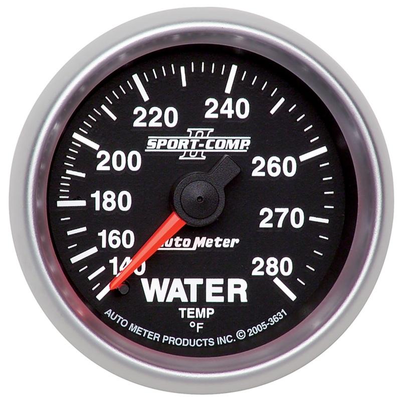 Autometer Sport-Comp II 2-1/16in 140-280 Deg Mechanical Water Temp Gauge - Black 3631 Main Image