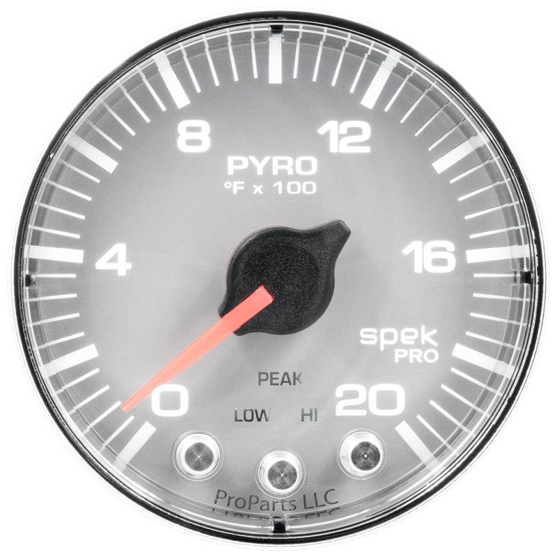 Autometer Spek-Pro Gauge Pyro. (Egt) 2 1/16in 2000f Stepper Motor W/Peak & Warn Slvr/Chrm P310218