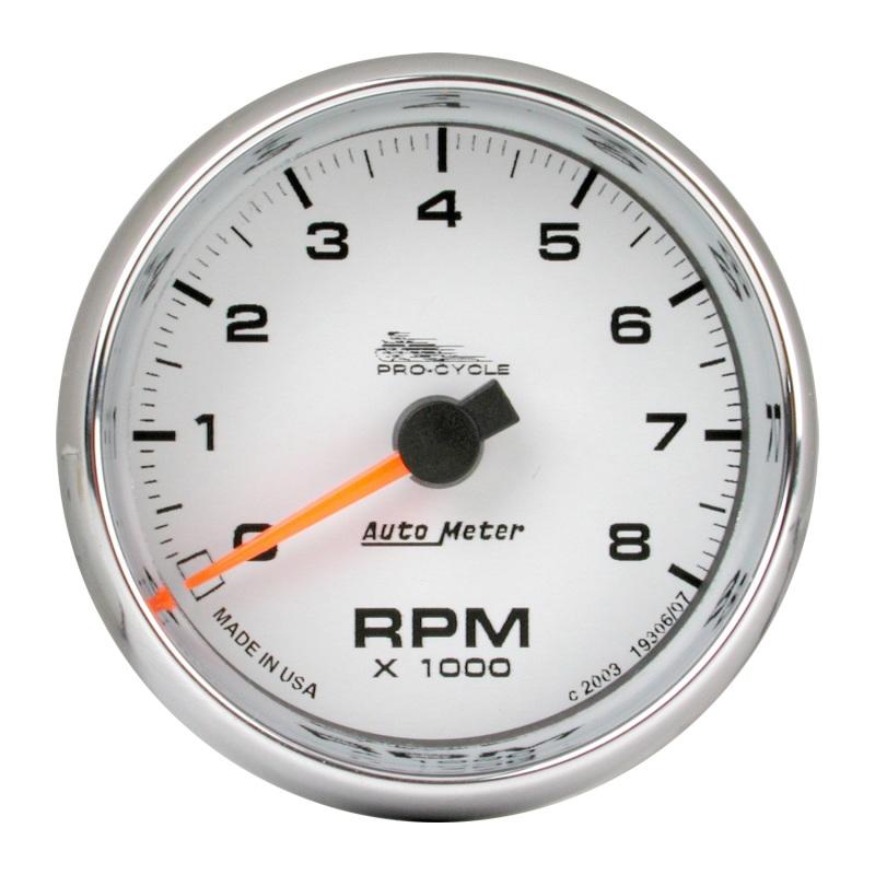 Autometer Pro-Cycle Gauge Tach 2 5/8in 8K Rpm 2&4 Cylinder White 19307 Main Image