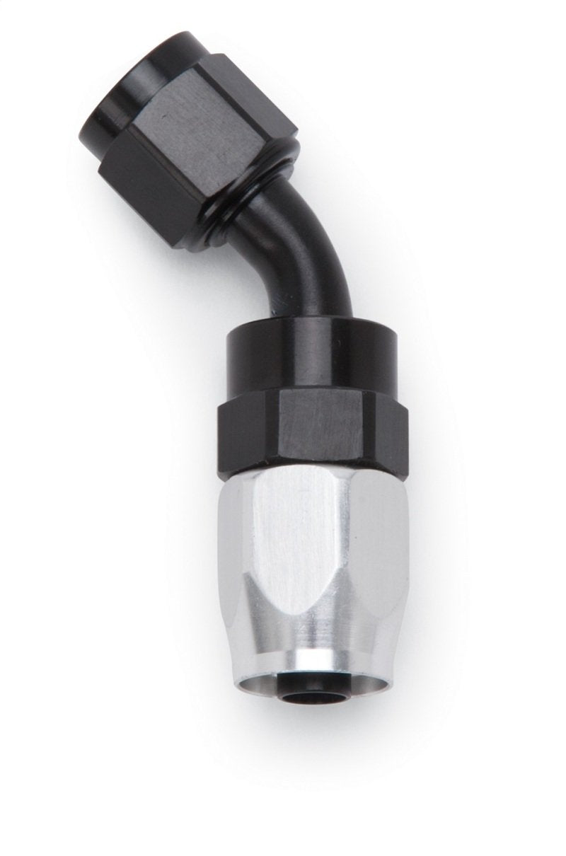 Russell Performance -6 AN Black/Silver 45 Degree Full Flow Swivel Hose End 613093 Main Image