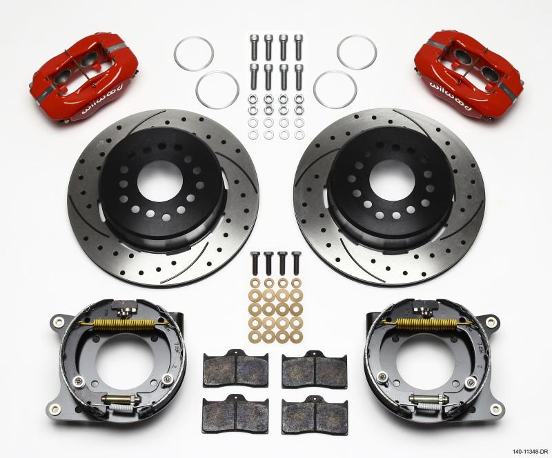 Wilwood Forged Dynalite P/S Park Brake Kit Drill-Red 55-57 Chevy 2.34in Offset 140-11348-DR Main Image