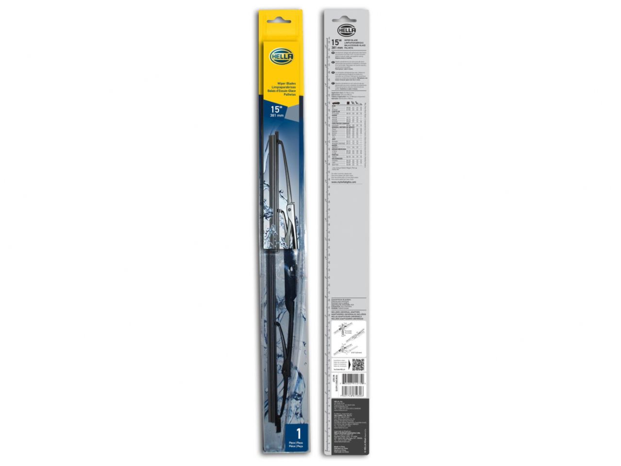 Hella Wiper Blade, Standard, Black Steel Frame, Black Rubber Blade, 15 In.