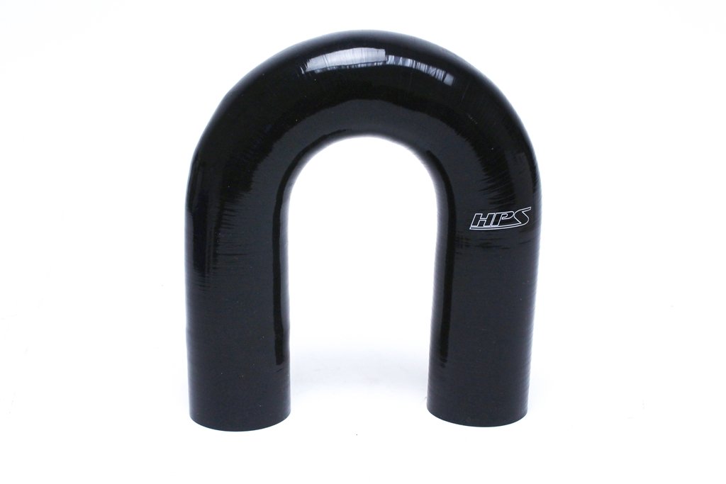 HPS 2-3/8" ID, Silicone 180 Degree U Bend Elbow Coupler Hose, High Temp 4-ply Reinforced, Black, 60mm ID